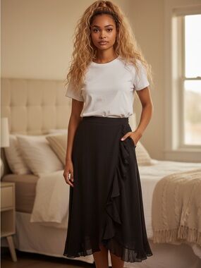 Old Navy Black Maxi Skirt with Side Ruffle
